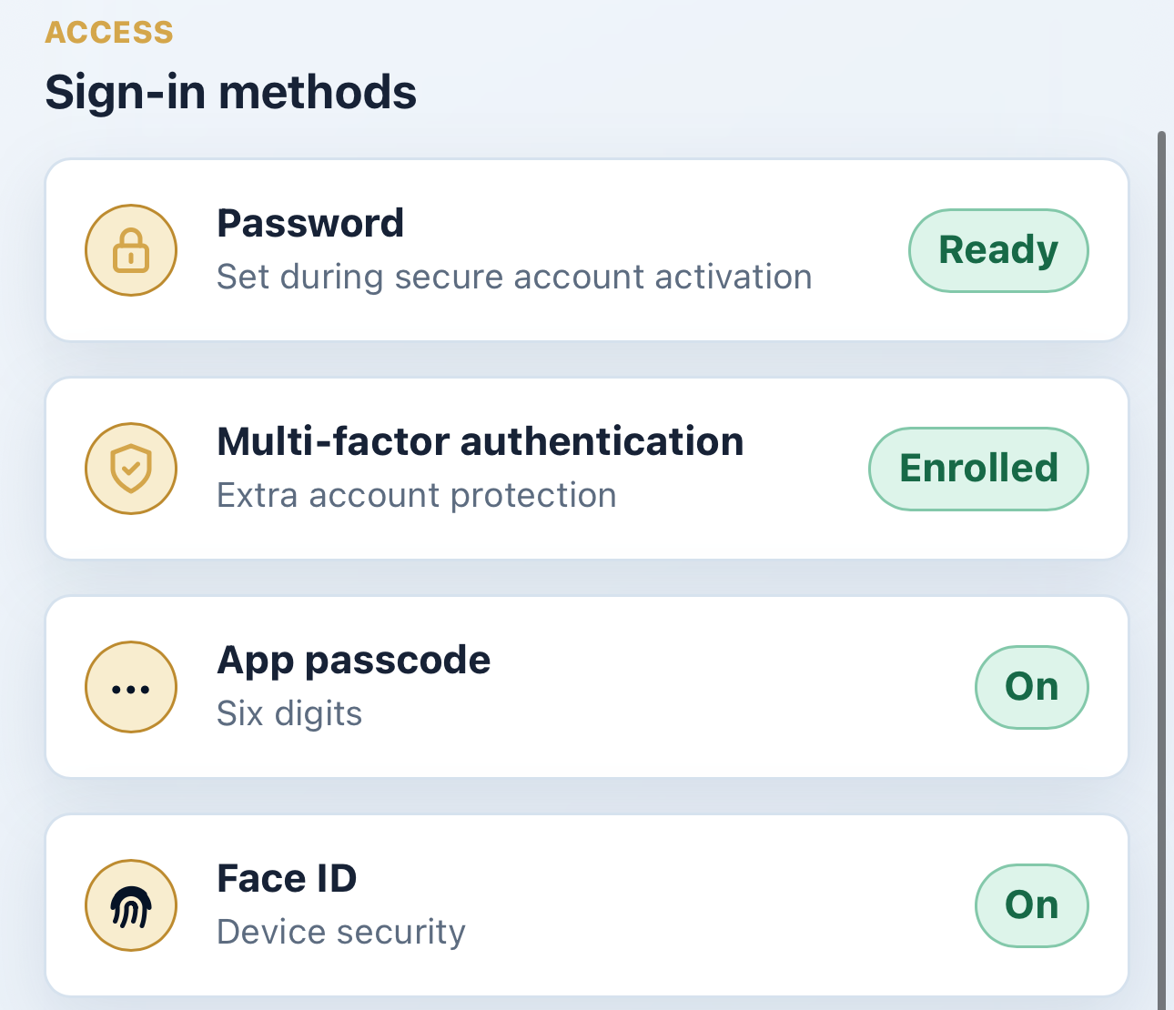 Ordo Systems iOS profile and sign-in controls detail